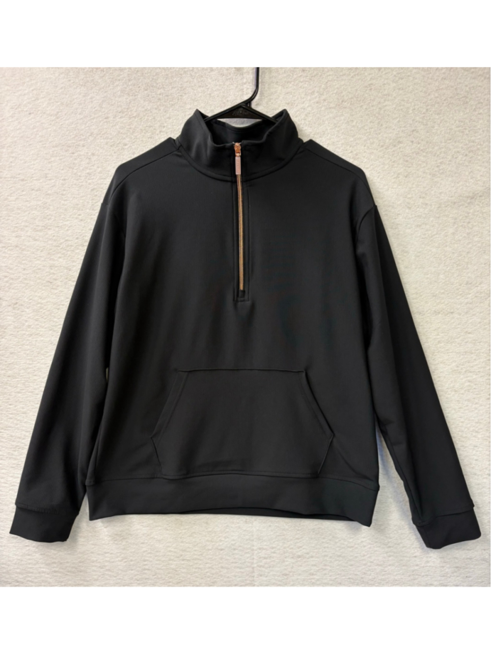 Skechers GO LUXE Rib 1/4 Zip Pullover Women L Black Rose Gold Kangaroo Pocket